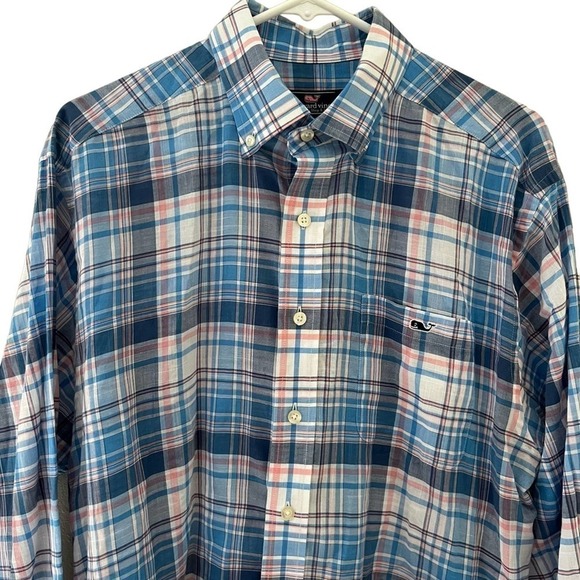 Men’s Vineyard Vines Classic Fit Tucker Plaid Button Down Shirt Size M Blue/Pink - Picture 2 of 5